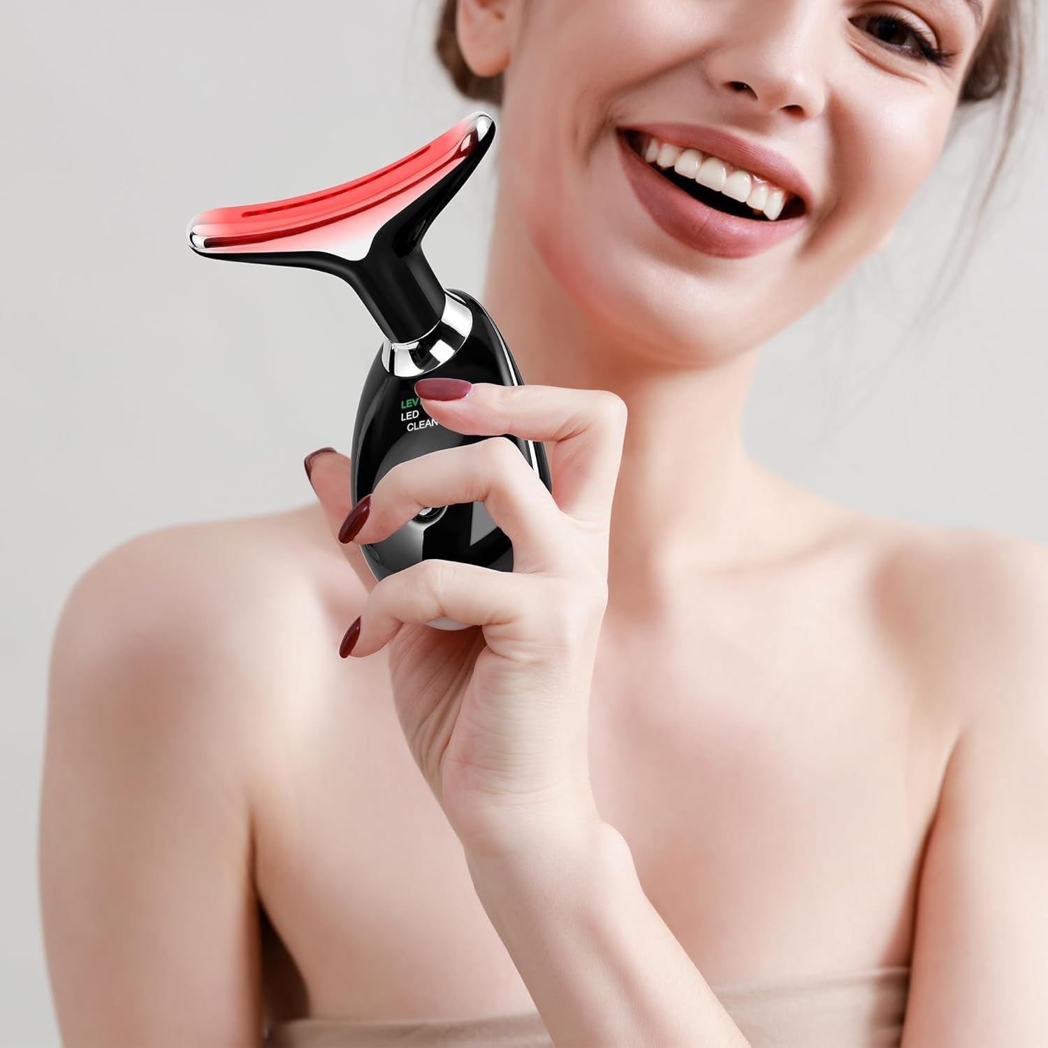 Facial Massager Red-Light-Therapy-For-Face and Neck, Face 𝖲 Culpting Wand with 7 Color (Bright Black)