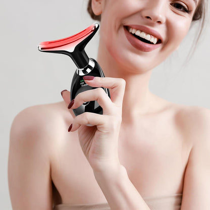 Facial Massager Red-Light-Therapy-For-Face and Neck, Face 𝖲 Culpting Wand with 7 Color (Bright Black)