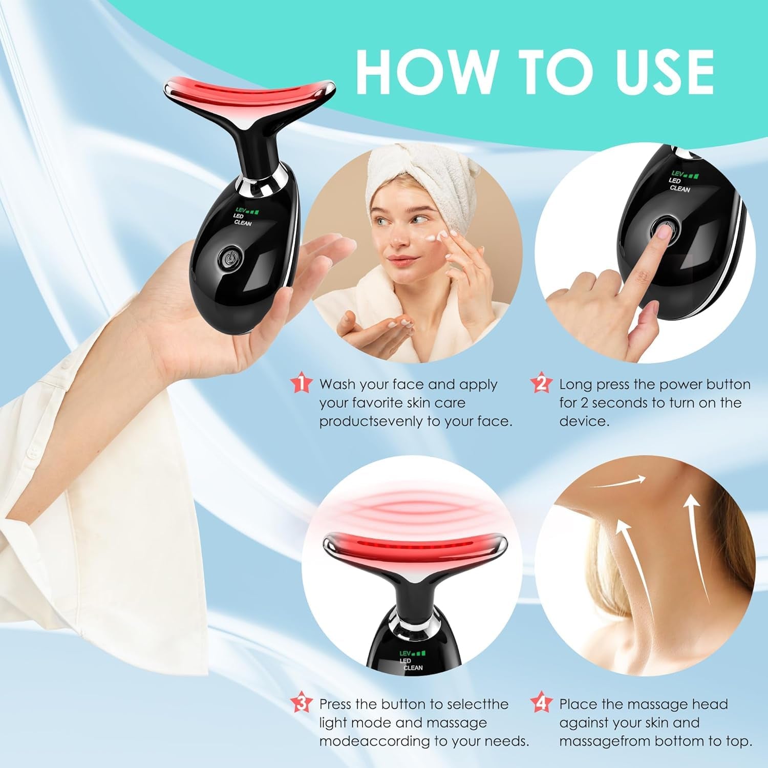 Facial Massager Red-Light-Therapy-For-Face and Neck, Face 𝖲 Culpting Wand with 7 Color (Bright Black)
