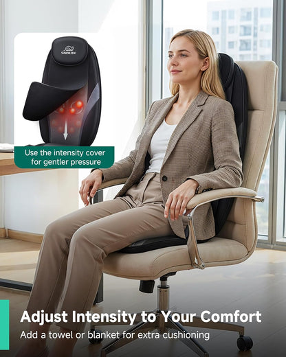 Shiatsu Back Massager with Heat, Deep Kneading Massage Chair Pad for Neck, Shoulders, Full Back & Waist, Adjustable Roller Massage Seat Cushion for Home Office, Pain Relief, Gift for Men Women
