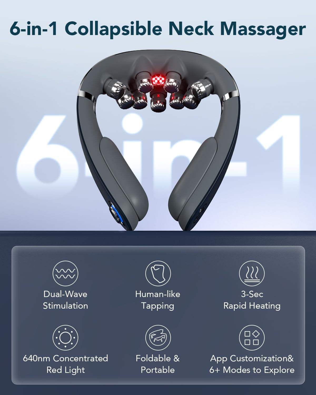 G7 Pro Fold Neck Massager for Strain Relief Deep Tissue, FSA | HSA Heat and Vibration Cordless Travel Massager, Birthday Day Dad Gifts Foldable Neck Massager for Office Home Car Travel