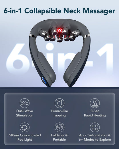 G7 Pro Fold Neck Massager for Strain Relief Deep Tissue, FSA | HSA Heat and Vibration Cordless Travel Massager, Birthday Day Dad Gifts Foldable Neck Massager for Office Home Car Travel