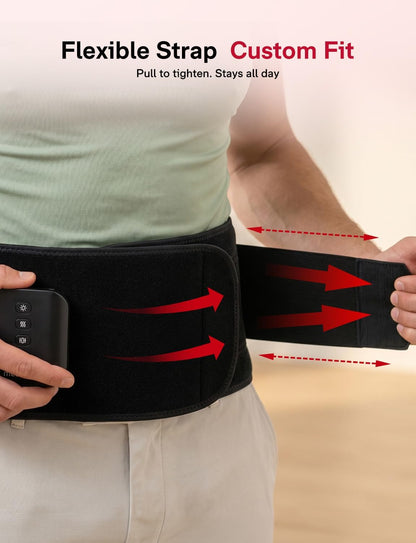 Red Light Therapy for Body, Upgraded 3-In-1 Cordless Red Light Therapy Belt with 3-Mode Red Light, Vibration & Heating, Adjustable Fit 660Nm/850Nm Infrared Red Light Therapy for Back Pain