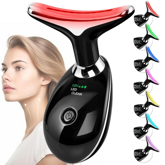 Facial Massager Red-Light-Therapy-For-Face and Neck, Face 𝖲 Culpting Wand with 7 Color (Bright Black)