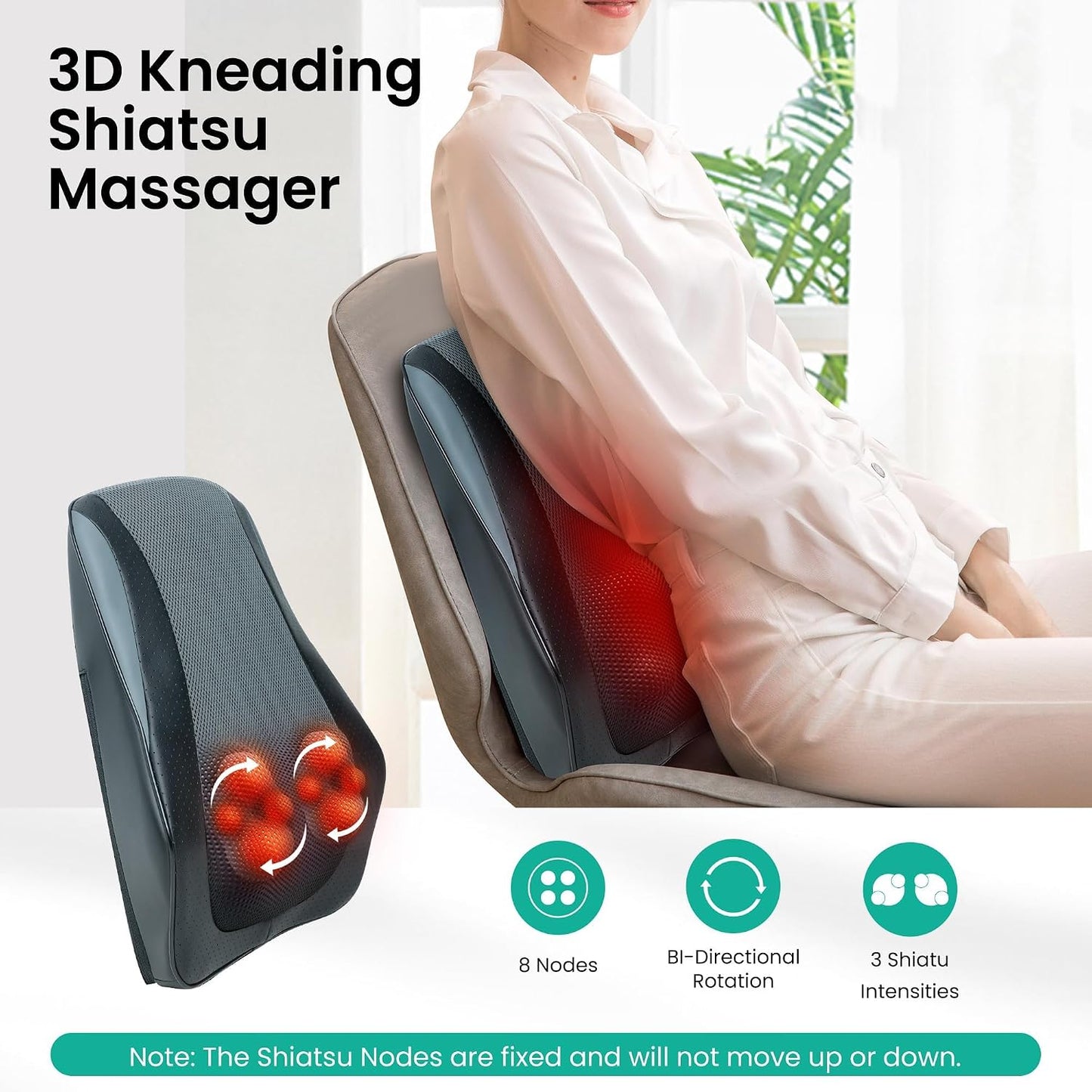 Shiatsu Back Massager for Back Pain Deep Tissue, Lower Back Neck Massager with Heat, 3D Kneading Back Massager for Chair, Massage Pillow as Gifts for Mom, Dad, Women