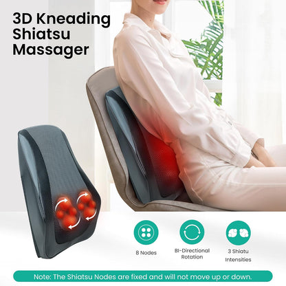 Shiatsu Back Massager for Back Pain Deep Tissue, Lower Back Neck Massager with Heat, 3D Kneading Back Massager for Chair, Massage Pillow as Gifts for Mom, Dad, Women