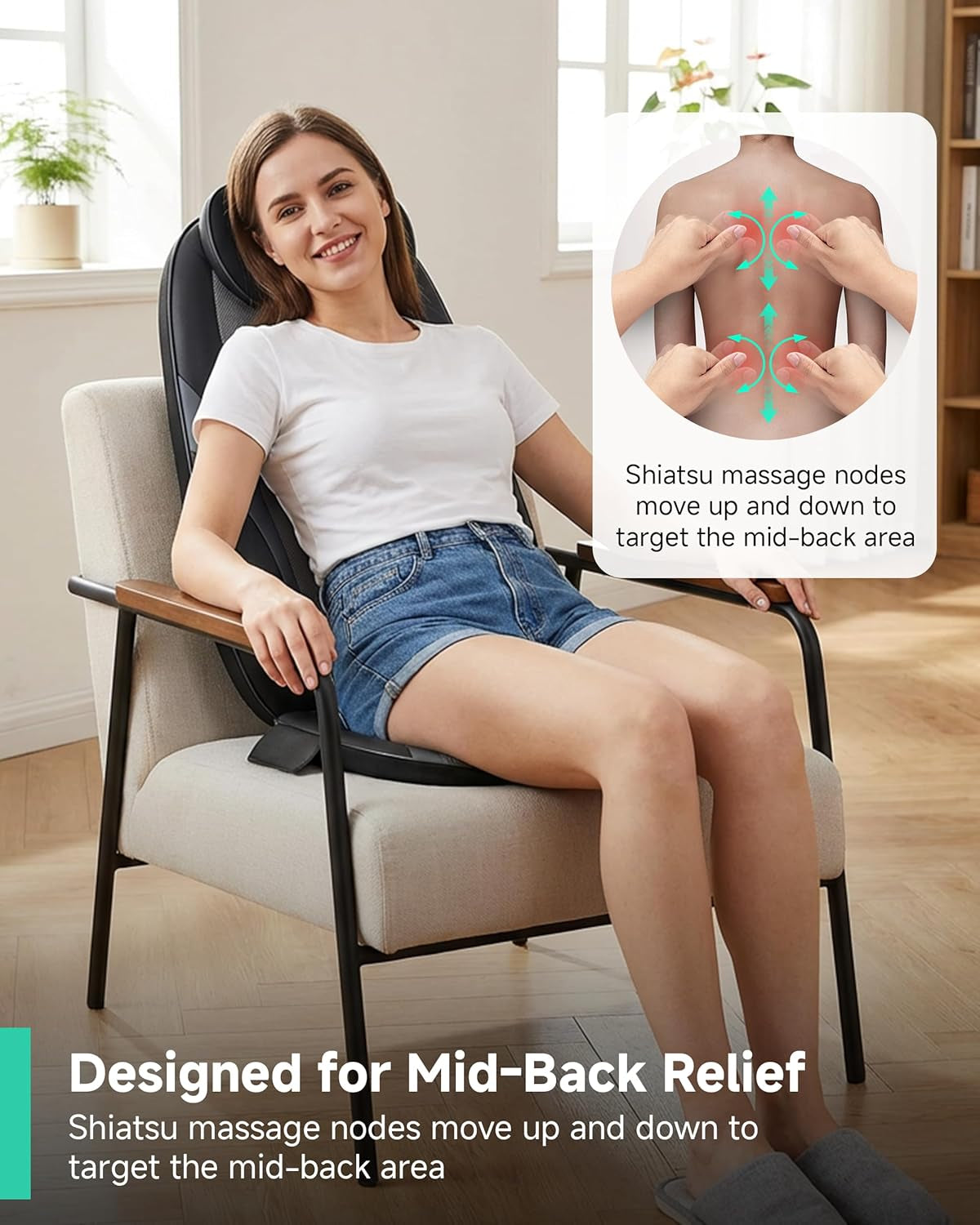 Shiatsu Back Massager with Heat, Deep Kneading Massage Chair Pad for Neck, Shoulders, Full Back & Waist, Adjustable Roller Massage Seat Cushion for Home Office, Pain Relief, Gift for Men Women