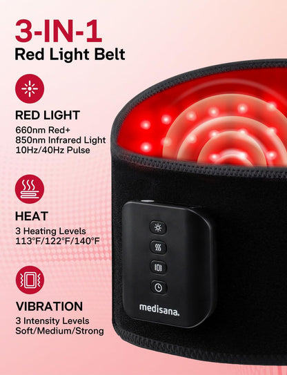 Red Light Therapy for Body, Upgraded 3-In-1 Cordless Red Light Therapy Belt with 3-Mode Red Light, Vibration & Heating, Adjustable Fit 660Nm/850Nm Infrared Red Light Therapy for Back Pain